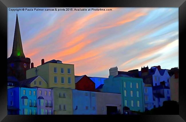  Street view at Tenby Pembrokeshire,Wales Framed Print by Paula Palmer canvas