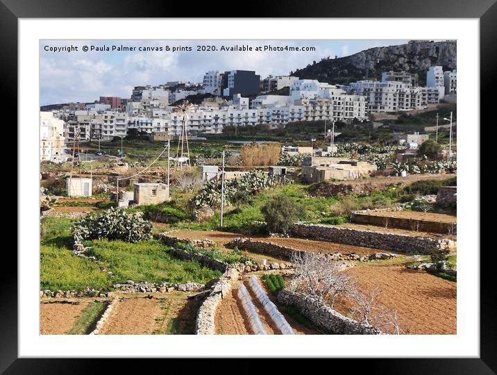 View of life in Mellieha Malta Framed Mounted Print by Paula Palmer canvas