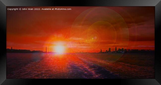 Merseyside from the River at Sunset (Digital Art) Framed Print by John Wain