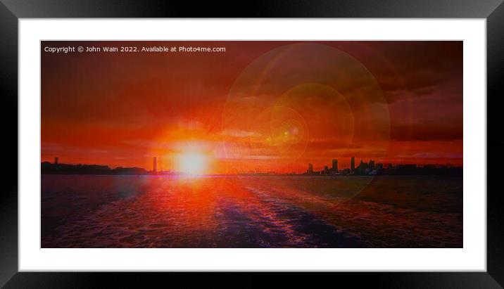 Merseyside from the River at Sunset (Digital Art) Framed Mounted Print by John Wain