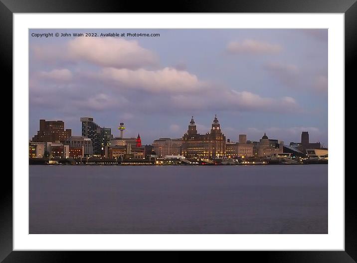 Liverpool Waterfront Skyline at night Framed Mounted Print by John Wain