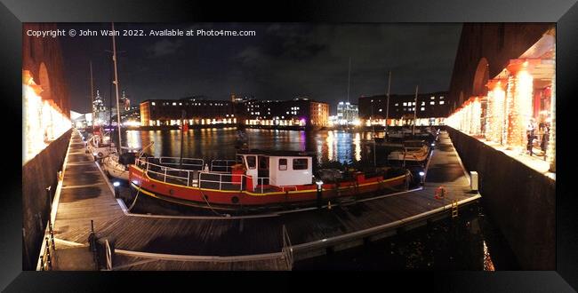 Royal Albert Dock And the 3 Graces at night Framed Print by John Wain