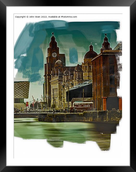 Royal Albert Dock And the 3 Graces (Digital Art) Framed Mounted Print by John Wain