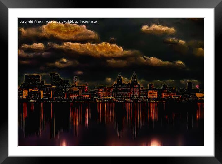 Liverpool Waterfront Skyline (Digital Art)  Framed Mounted Print by John Wain