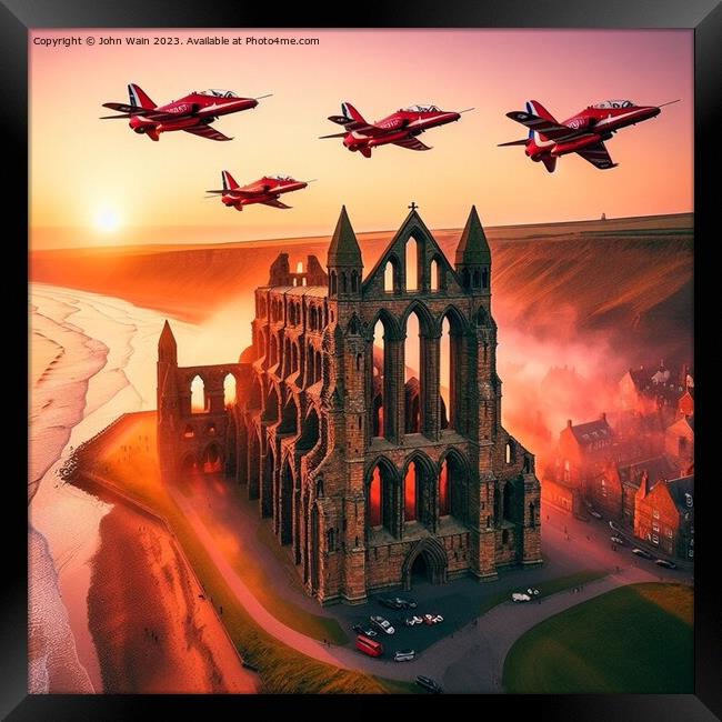 Whitby Abbey with the Red Arrows at sunset (AIG) Framed Print by John Wain