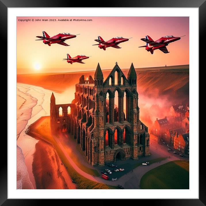 Whitby Abbey with the Red Arrows at sunset (AIG) Framed Mounted Print by John Wain