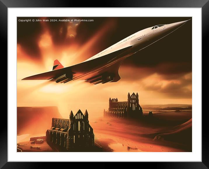 Fast jet over Abbey Ruins (AI Generated) Framed Mounted Print by John Wain