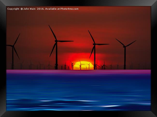 Sunset Wind Farms (Digital Art) Framed Print by John Wain