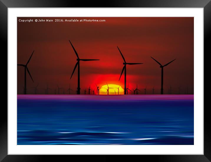 Sunset Wind Farms (Digital Art) Framed Mounted Print by John Wain