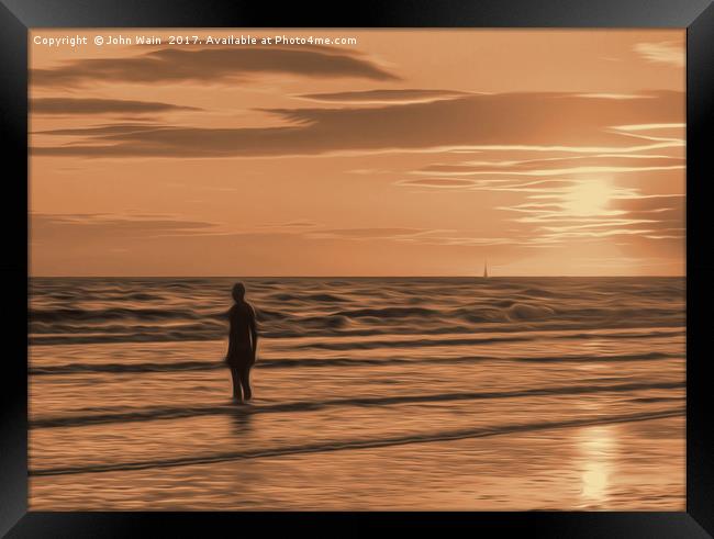 A Gormley Iron man at sunset (Digital Art) Framed Print by John Wain
