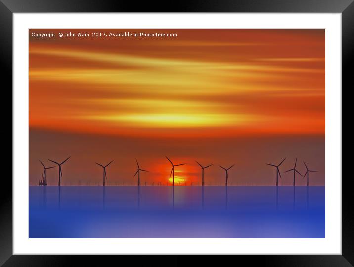 Wind Farms at Sunset (Digital Art) Framed Mounted Print by John Wain