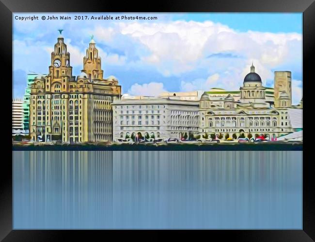 Liverpool Waterfront Skyline (Digital Art) Framed Print by John Wain