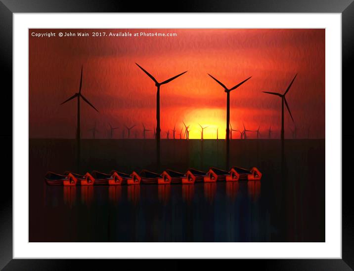 Boats at Sunset (Digital Art) Framed Mounted Print by John Wain