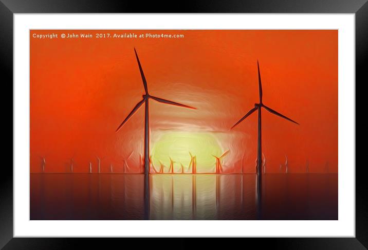 Windmills on the Sunset (Digital Art) Framed Mounted Print by John Wain