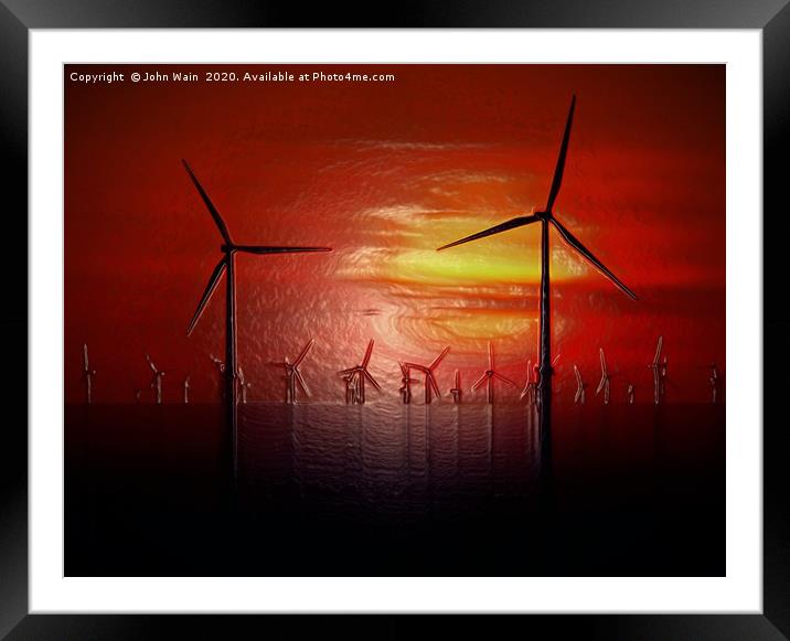 Windmills at Sunset (Digital Art)  Framed Mounted Print by John Wain