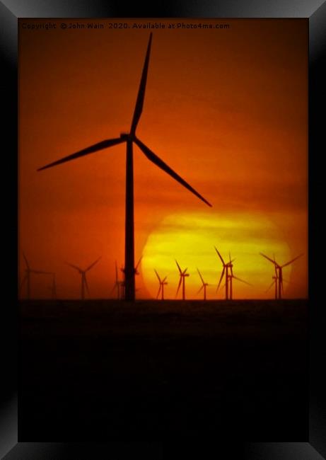 Windmills at Sunset (Digital Art) Framed Print by John Wain