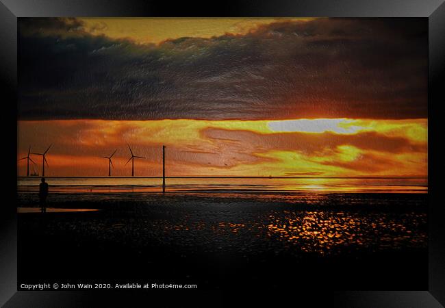 Sunset  into the Sea (Digitial Art) Framed Print by John Wain