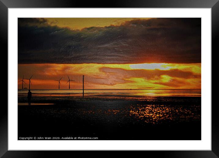 Sunset  into the Sea (Digitial Art) Framed Mounted Print by John Wain