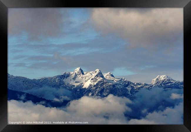 The Lions Peaks in Winter Framed Print by John Mitchell