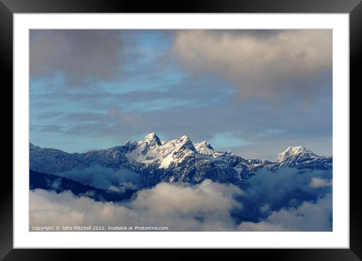 The Lions Peaks in Winter Framed Mounted Print by John Mitchell