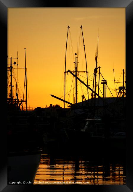 Fishing Boats at Sunset Framed Print by John Mitchell