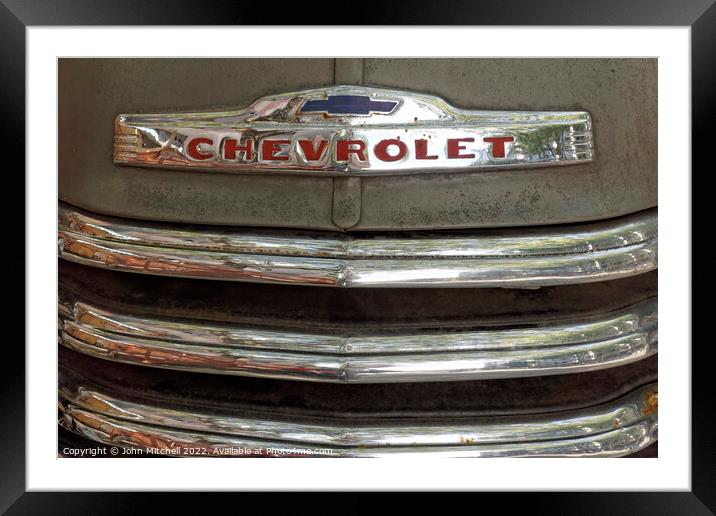 Old Chevy Pickup Truck Grill Framed Mounted Print by John Mitchell