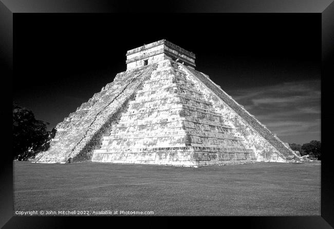 El Castillo Mayan Pyramid at Chichen Itza Mexico Framed Print by John Mitchell