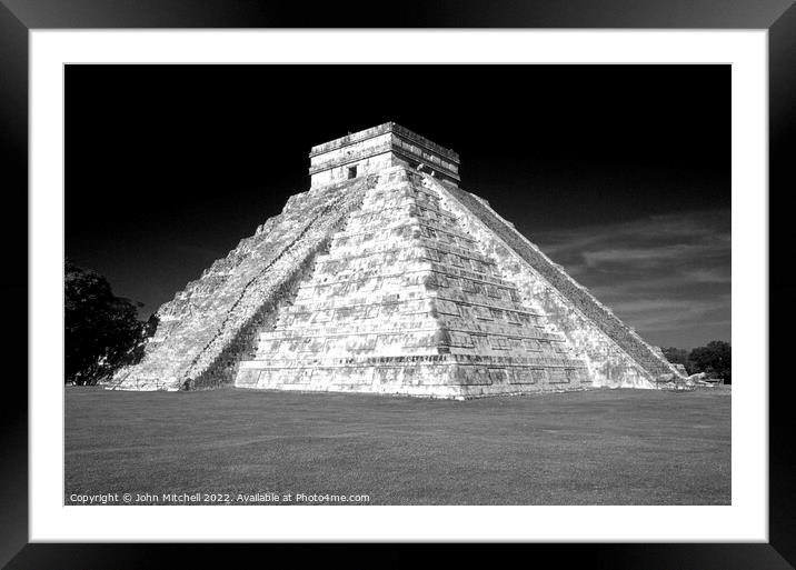 El Castillo Mayan Pyramid at Chichen Itza Mexico Framed Mounted Print by John Mitchell