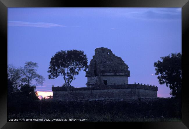 El Caracol at sunset Chichen Itza Mexico Framed Print by John Mitchell