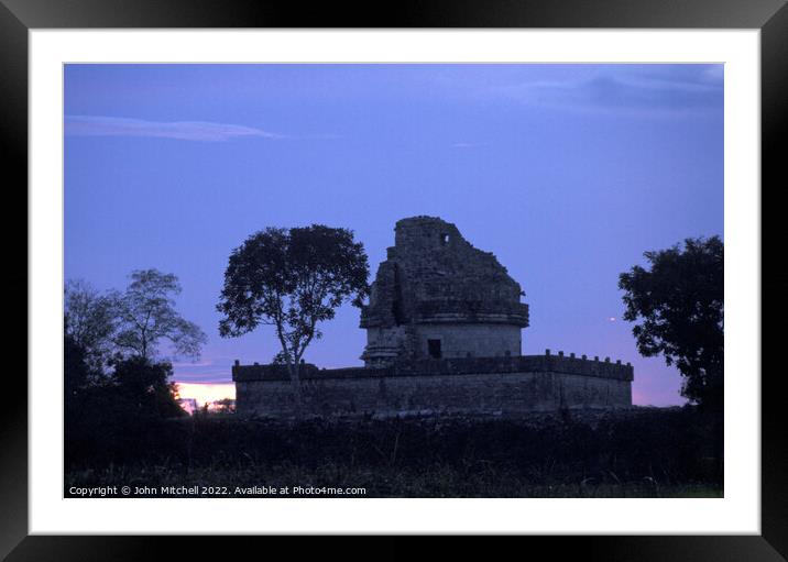 El Caracol at sunset Chichen Itza Mexico Framed Mounted Print by John Mitchell