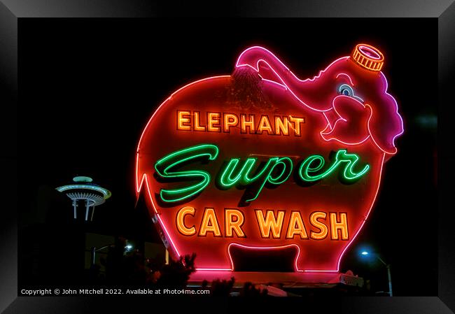 Elephant Super Car Wash Seattle Framed Print by John Mitchell