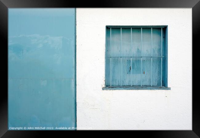 Blue and White Wall Abstract Framed Print by John Mitchell