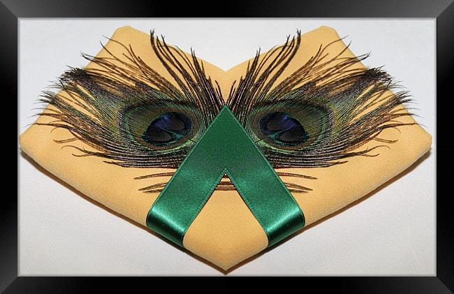 Peacock feather napkin Framed Print by Ruth Hallam