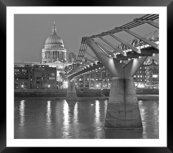 Millenium Bridge and St Pauls at night Framed Mounted Print by Steve Smith