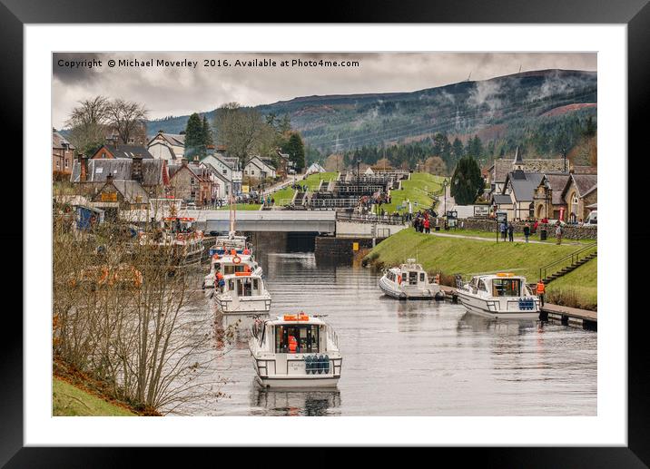 Locks at Fort Augustus in the mist Framed Mounted Print by Michael Moverley