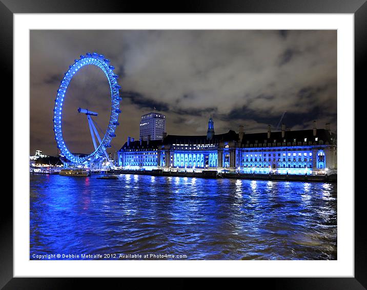 London Eye at night Framed Mounted Print by Debbie Metcalfe