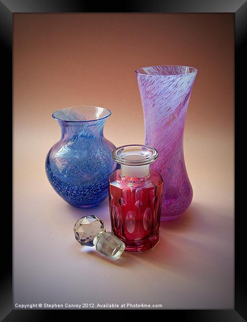 Still Life with Cranberry Bottle Framed Print by Stephen Conroy
