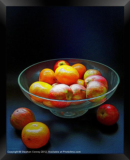 Apples and Oranges in Bowl Framed Print by Stephen Conroy