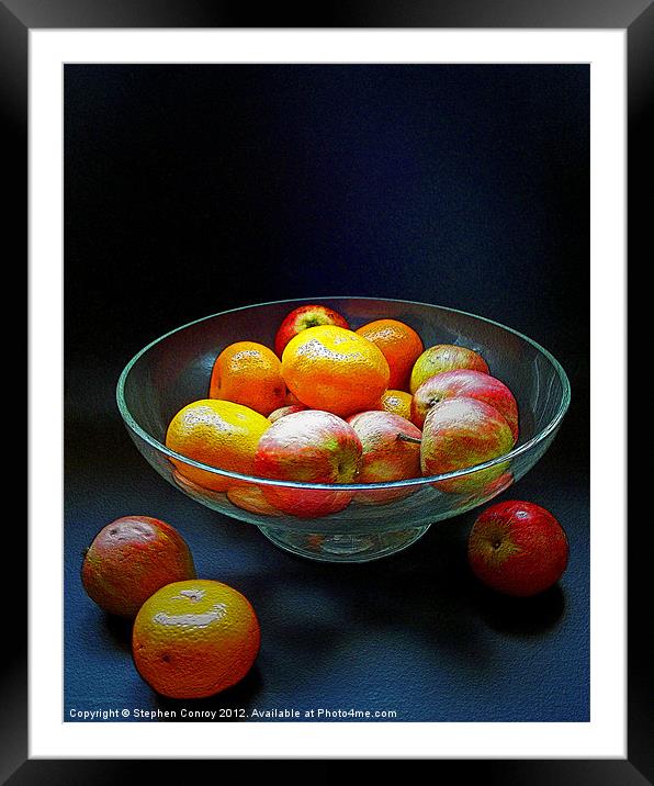 Apples and Oranges in Bowl Framed Mounted Print by Stephen Conroy