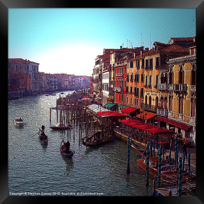 Gondolas on the Grand Canal Framed Print by Stephen Conroy
