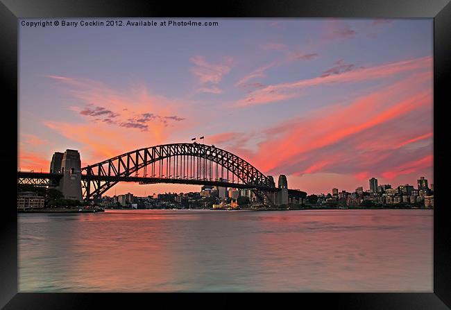 Sunset Bridge Spectacular Framed Print by Barry Cocklin