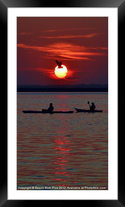Heron & Kayakers Sunset Framed Mounted Print by Beach Bum Pics
