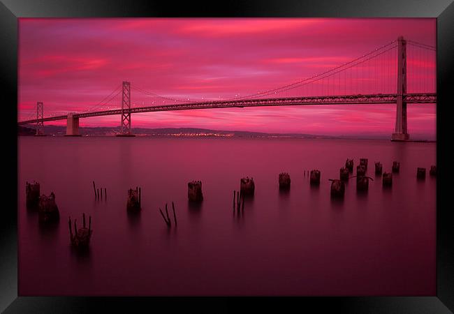 Bay Bridge Sunset Framed Print by Jed Pearson