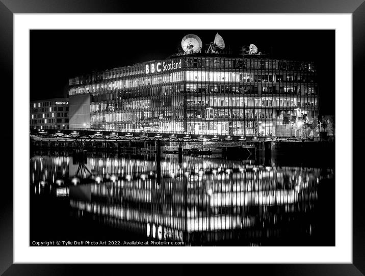 BBC HQ at  Pacific Quay, Glasgow (Black & White) Framed Mounted Print by Tylie Duff Photo Art