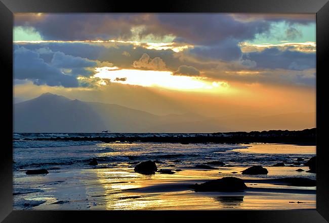 Arran from Seamill Beach at Sunset Framed Print by Tylie Duff Photo Art