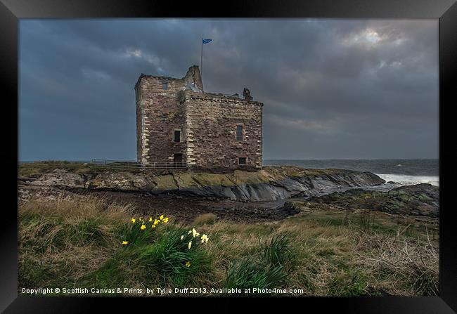 Storm Clouds over  Portencross Castle Framed Print by Tylie Duff Photo Art