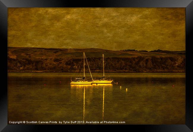 Two Yachts by Moonlight in Fairlie Bay Framed Print by Tylie Duff Photo Art