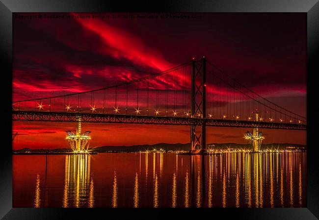 Fiery Sunset over Forth Road Bridge Framed Print by Tylie Duff Photo Art