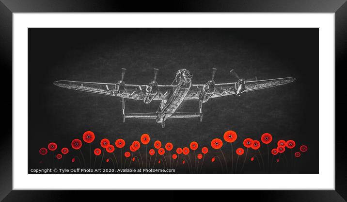 Flight of The Lancaster Bomber (spot colour) Framed Mounted Print by Tylie Duff Photo Art