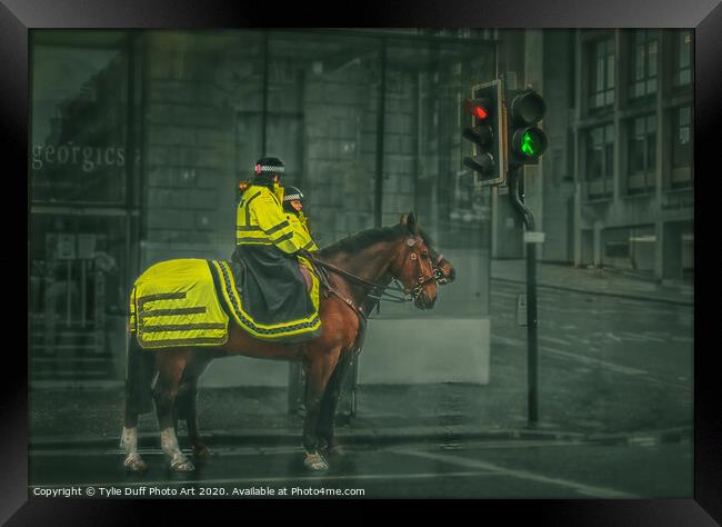 Police Horses At Glasgow Traffic Lights Framed Print by Tylie Duff Photo Art
